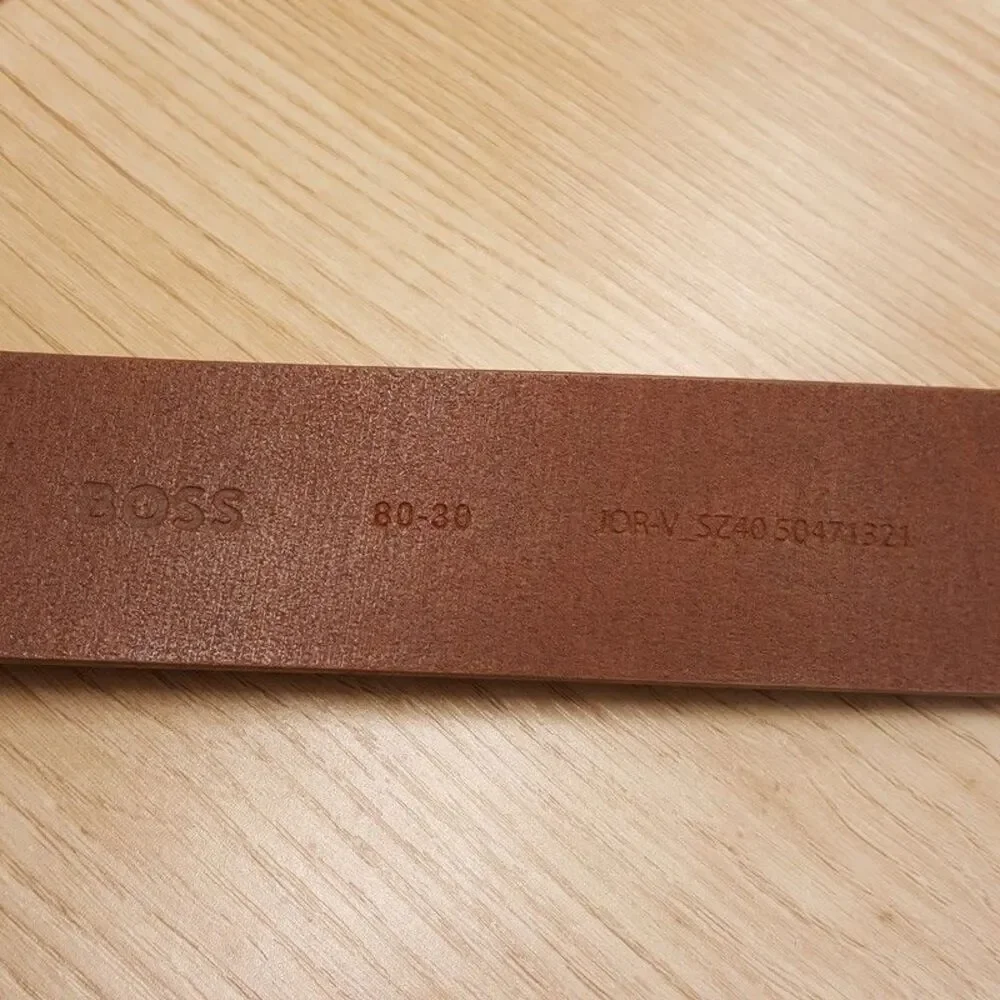 HUGO BOSS Belt Mens Size 30 Cognac Brown Genuine Leather Silver Buckle JOR